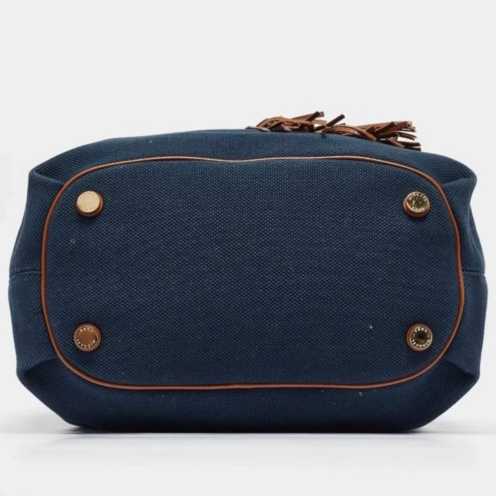 Michael Kors Navy Blue/Brown Canvas Marina Drawstring Tote - Picture 4 of 9